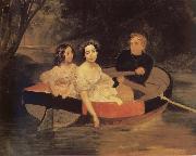 Karl Briullov, Portrait of the artistand Baroness yekaterina meller-Zakomelskaya with her daughter in a boat